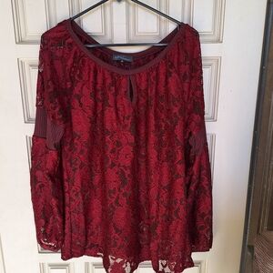 Nicole Sabbattini Elegant Lace Women's Top in Burgundy SzM